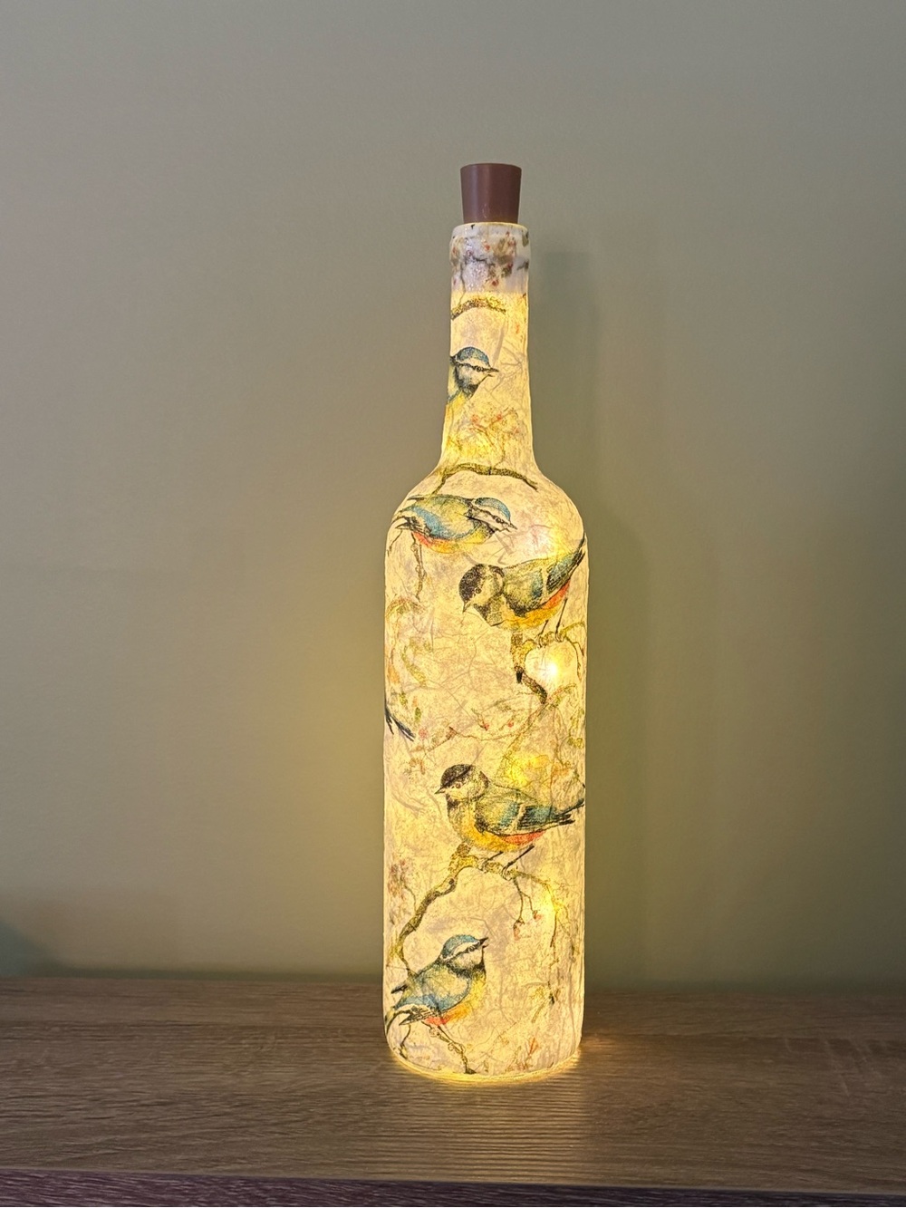 Decorated Wine Bottle, Decoupaged Bird Decor, Home Decor, Gifts - Picture 3 of 5
